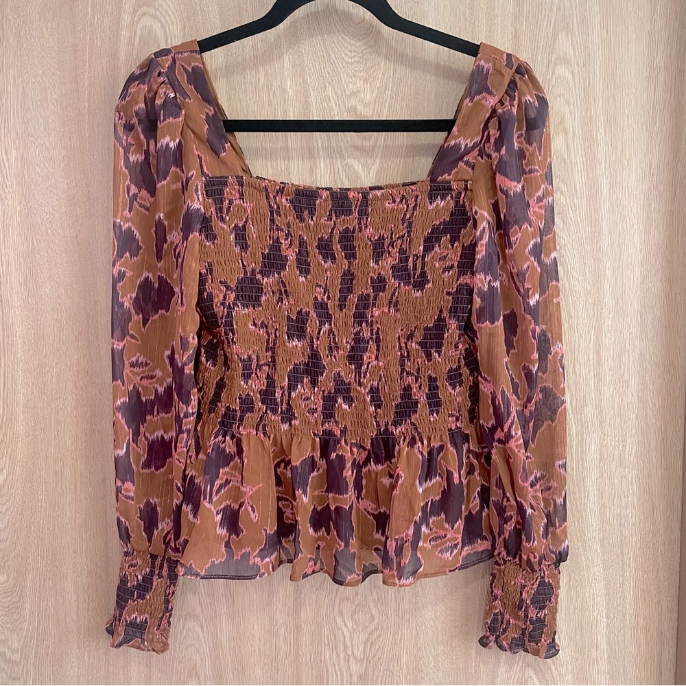 Nine West Printed Chiffon Smocked Top